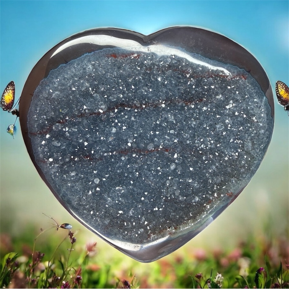 Ocean Blue Sugary Agate Druzy Heart • Uruguay • Natural Blue Agate • 0022 - Picture 2 of 4
